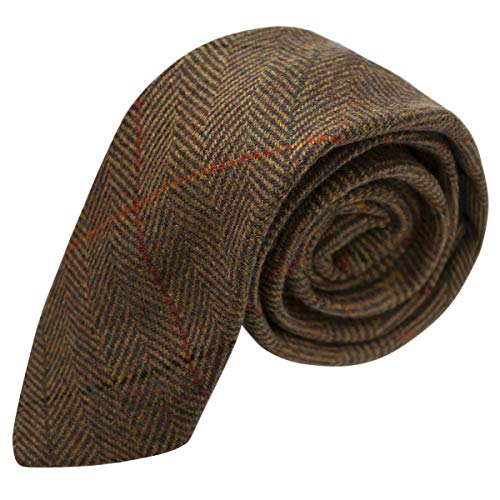 King & Priory Luxury Dijon Herringbone Check Necktie, Tweed - Image 1