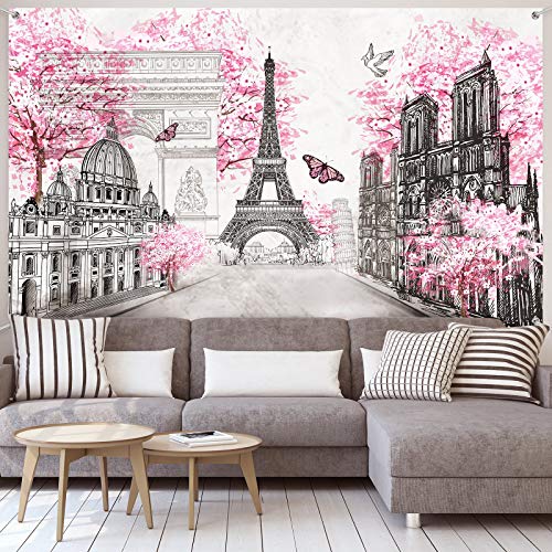 Sumind Paris Tapestry Wall Backdrop Eiffel Tower Photo Banner Background European City Landscape Pink Wall Hanging Decor for Living Room Girl Bedroom Paris Themed Party Decoration, 72.8 x 43.3 Inch - Image 5