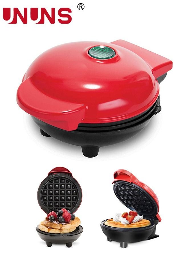 UNUNS - Waffle Maker Machine,Mini Electric Waffle Maker,Cooking Waffle Iron For Hash Browns,French Toast,Grilled Cheese,Quesadilla,Brownies,Cookies,Red - Image 1