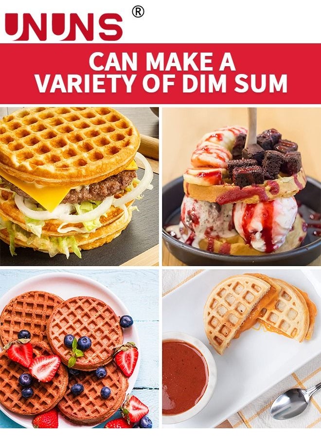 UNUNS - Waffle Maker Machine,Mini Electric Waffle Maker,Cooking Waffle Iron For Hash Browns,French Toast,Grilled Cheese,Quesadilla,Brownies,Cookies,Red - Image 1