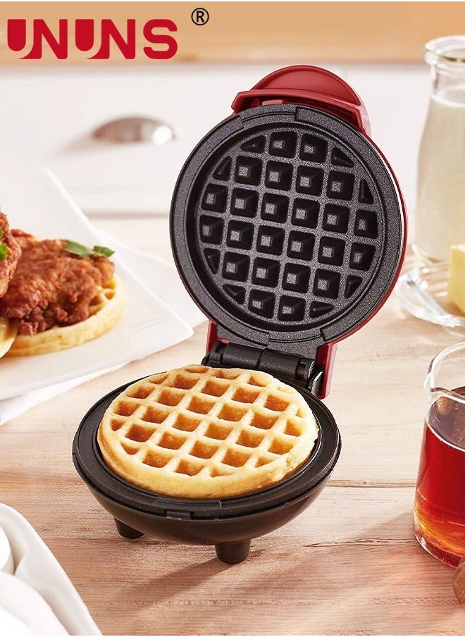 UNUNS - Waffle Maker Machine,Mini Electric Waffle Maker,Cooking Waffle Iron For Hash Browns,French Toast,Grilled Cheese,Quesadilla,Brownies,Cookies,Red - Image 1