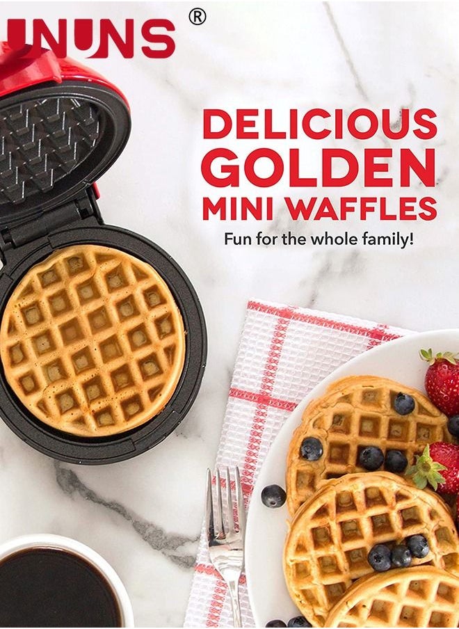UNUNS - Waffle Maker Machine,Mini Electric Waffle Maker,Cooking Waffle Iron For Hash Browns,French Toast,Grilled Cheese,Quesadilla,Brownies,Cookies,Red - Image 1