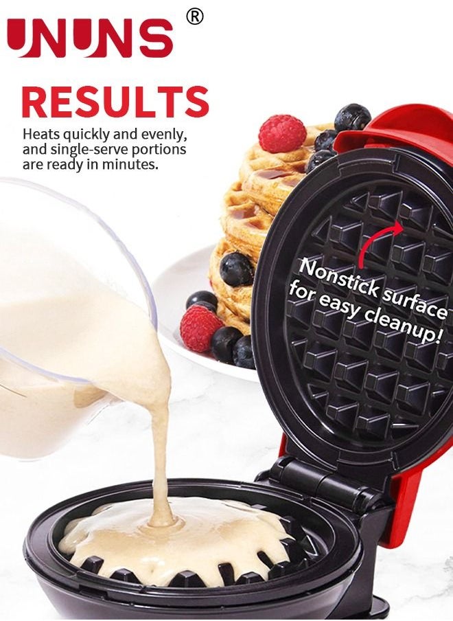 UNUNS - Waffle Maker Machine,Mini Electric Waffle Maker,Cooking Waffle Iron For Hash Browns,French Toast,Grilled Cheese,Quesadilla,Brownies,Cookies,Red - Image 1