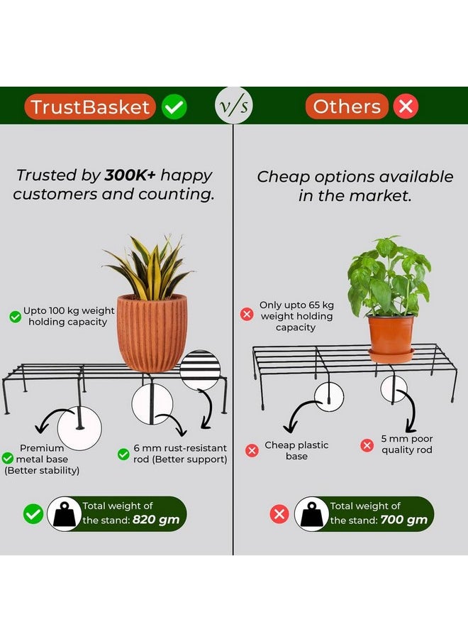 سلة الثقة - حامل نباتات معدني مقاوم للصدأ من TrustBasket Indigo للشرفة (مجموعة من 4 قطع باللون العاجي) | حامل نباتات لغرفة المعيشة - 24 بوصة | حامل أواني للنباتات الخارجية والداخلية - Image 1