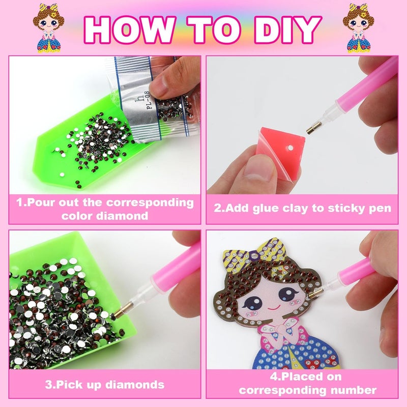 Labeol Arts and Crafts for Kids Ages 8-12 - Creat Your Own GEM Keychains - 5D Diamond Painting by Numbers Gem Art Kits for Kids Girls Toddler Crafts Age 3-5 4-6 6-8 10-12 (Princess) - Image 4