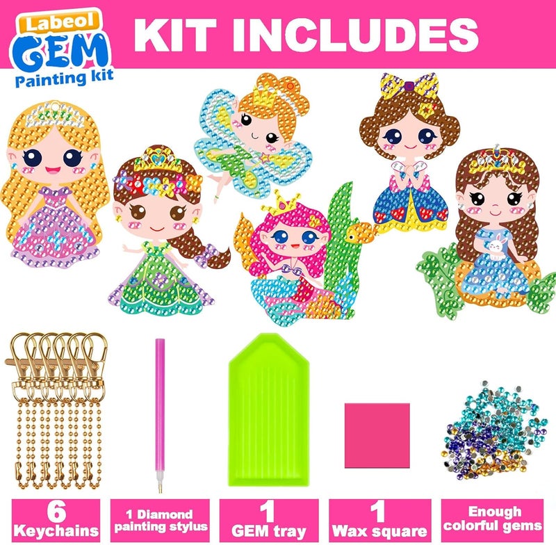 Labeol Arts and Crafts for Kids Ages 8-12 - Creat Your Own GEM Keychains - 5D Diamond Painting by Numbers Gem Art Kits for Kids Girls Toddler Crafts Age 3-5 4-6 6-8 10-12 (Princess) - Image 2