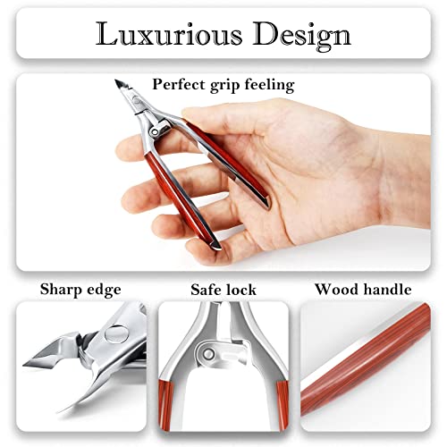 Moosec Cuticle Nippers Professional Cuticle Trimmer, Luxurious Wooden Hnadle Hang Nails Cuticle Cutter Remover Tools Alicate Para Uñas for Pedicure Manicure - Image 2
