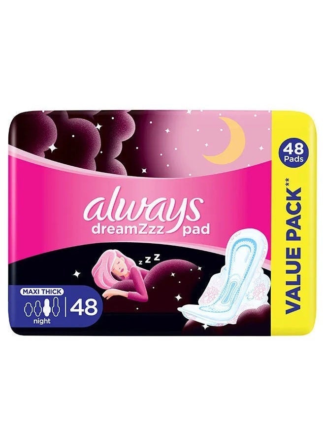 Always Cottony Soft Maxi Thick Night Sanitary Pads With Wings, 48'S PINK 