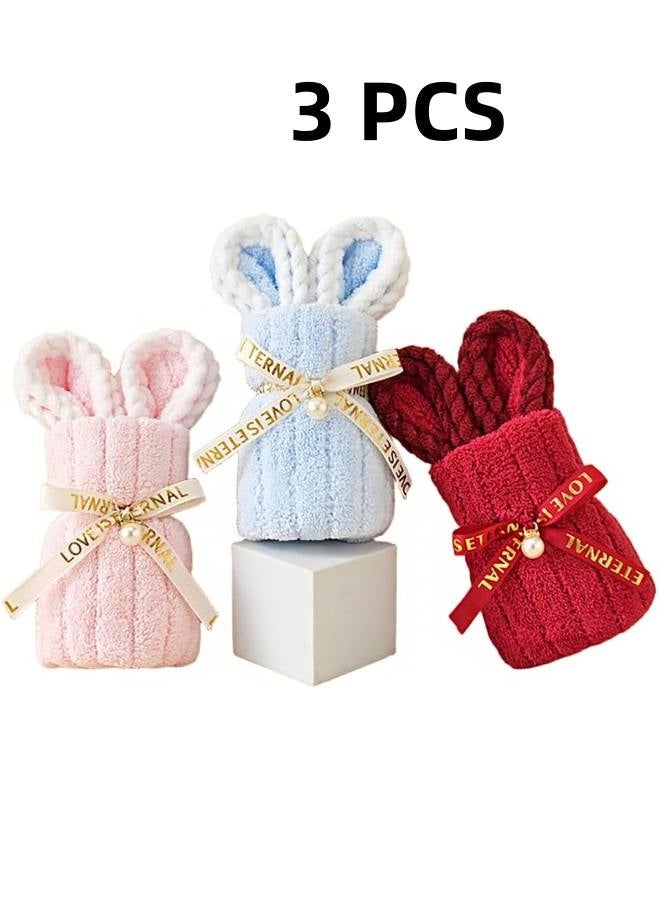 Little Rabbit Coral Fleece Towel Set for Children - Soft, Adorable Hand Towel in Red, Blue, Pink (8x20 Inches) - Image 1