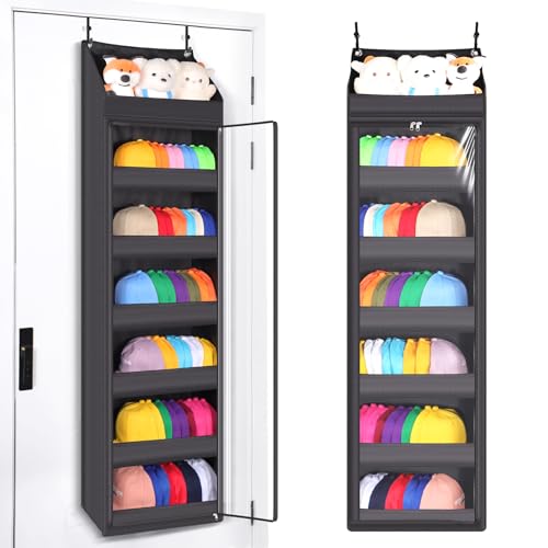 Toread 7Layer DoorMounted Baseball Cap Organizer DustProof Hat Rack Holds 90 Hats Adjustable NonSlip Hooks MultiPurpose Organizer for Nursery Bathroom Bedroom Patented Designblack - Image 1