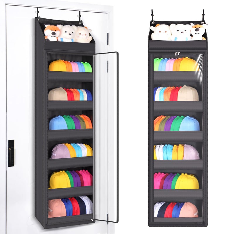 Toread 7Layer DoorMounted Baseball Cap Organizer DustProof Hat Rack Holds 90 Hats Adjustable NonSlip Hooks MultiPurpose Organizer for Nursery Bathroom Bedroom Patented Designblack - Image 2