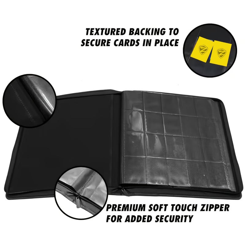 A Luxurious Trading Card Collection Album With 20 Pockets Capable Of Holding 1280 Trading Cards Featuring A High Quality PU Card Album Side Loading Design For Trading Cards A Secure Zipper Closure And Suitable For Collectible Cards Black - Image 3