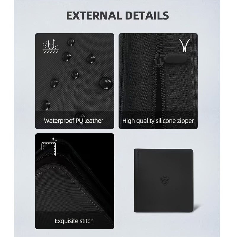 A Luxurious Trading Card Collection Album With 20 Pockets Capable Of Holding 1280 Trading Cards Featuring A High Quality PU Card Album Side Loading Design For Trading Cards A Secure Zipper Closure And Suitable For Collectible Cards Black - Image 5