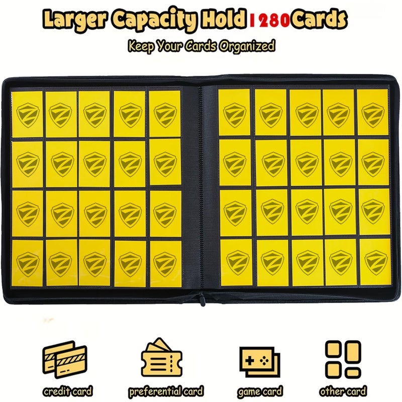 A Luxurious Trading Card Collection Album With 20 Pockets Capable Of Holding 1280 Trading Cards Featuring A High Quality PU Card Album Side Loading Design For Trading Cards A Secure Zipper Closure And Suitable For Collectible Cards Black - Image 4