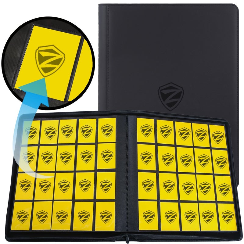A Luxurious Trading Card Collection Album With 20 Pockets Capable Of Holding 1280 Trading Cards Featuring A High Quality PU Card Album Side Loading Design For Trading Cards A Secure Zipper Closure And Suitable For Collectible Cards Black - Image 1
