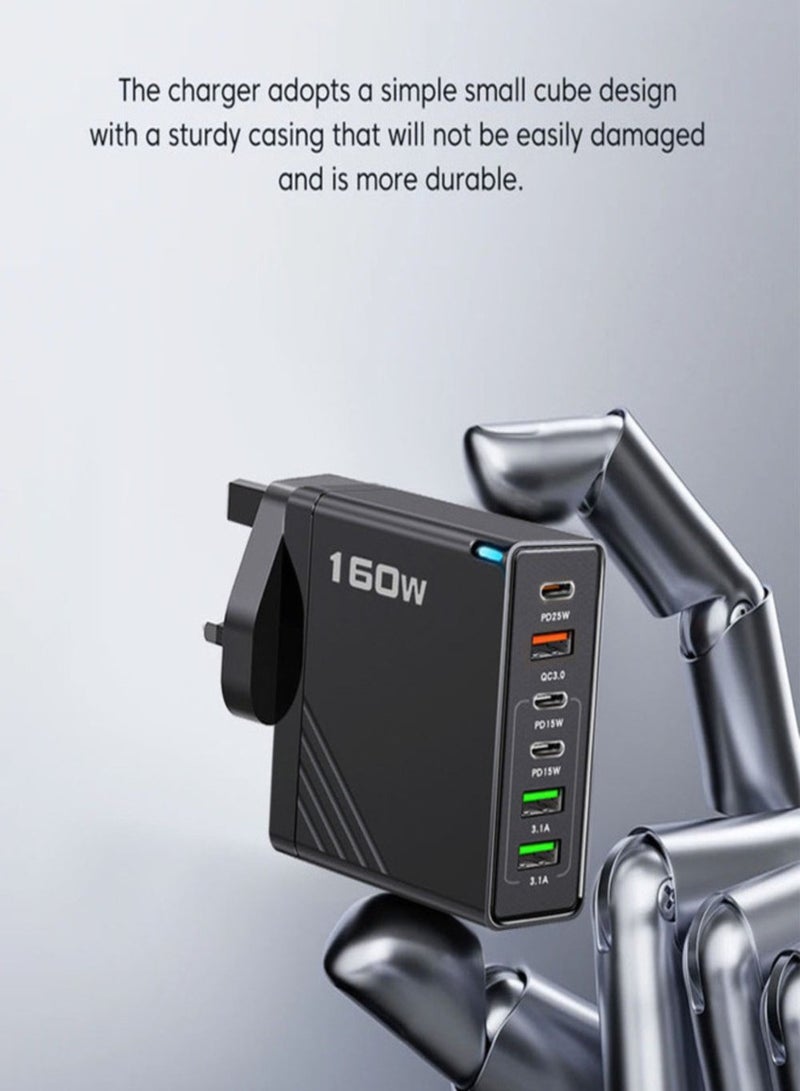 New 160W 6-Port Multi-Function Super Fast Charging Adapter Mobile Phone Charger Universal Travel Power Adapter and Computer Charger - Image 2