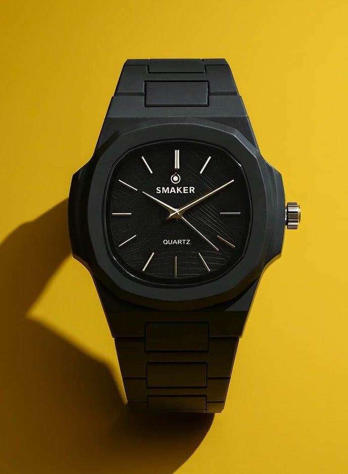 SMAKER Men’s Quartz Wrist Watch – Black, Classic Stainless Steel Strap, Water Resistant - Image 3