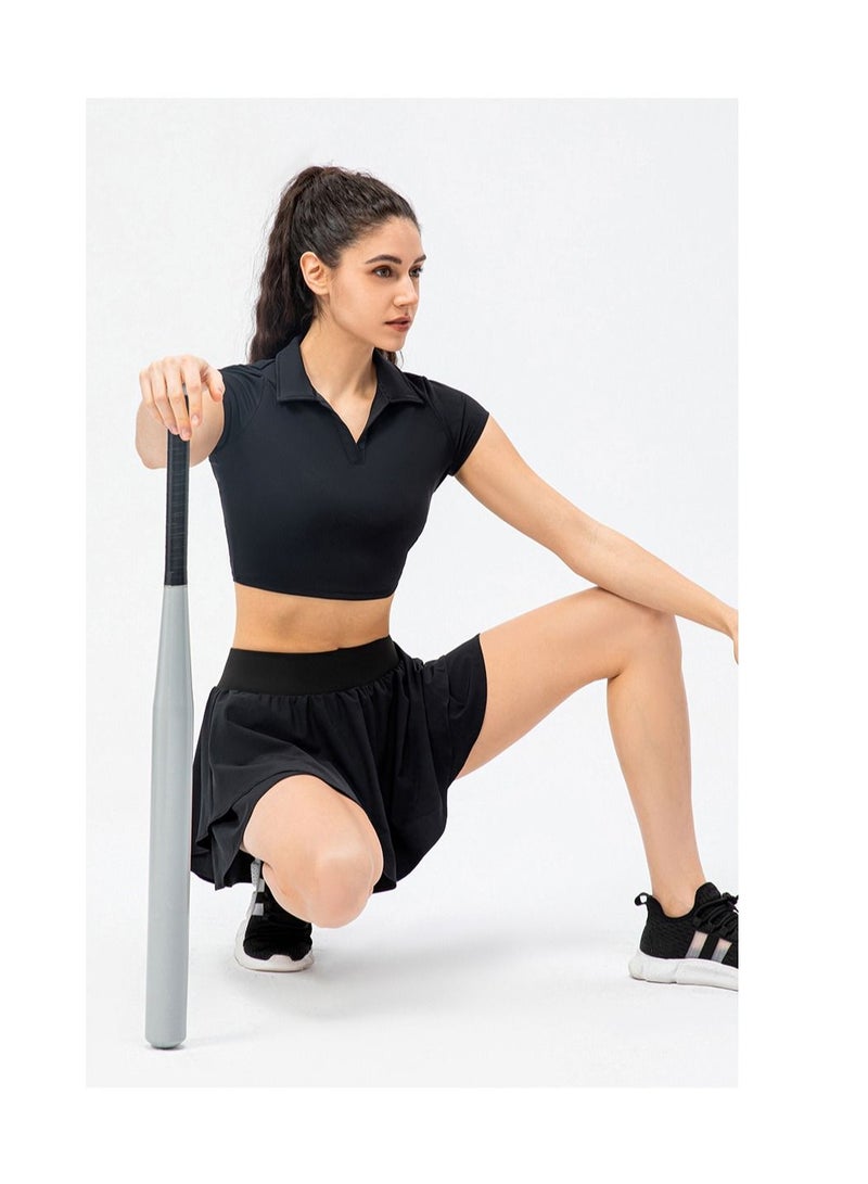 Loquat Sport short sleeve fake two running tennis skirt suit  - Image 3