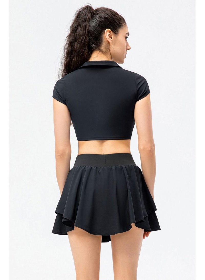 Loquat Sport short sleeve fake two running tennis skirt suit  - Image 2