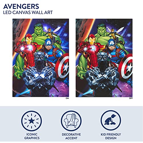 Idea Nuova Marvel Avengers LED Canvas Wall Art, Kids Room Décor, Light Up Superhero Wall Hanging, 11.5"x15.75" - Image 2