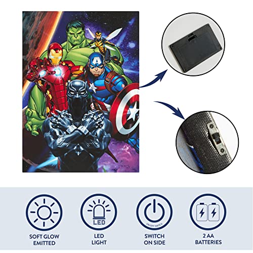 Idea Nuova Marvel Avengers LED Canvas Wall Art, Kids Room Décor, Light Up Superhero Wall Hanging, 11.5"x15.75" - Image 4