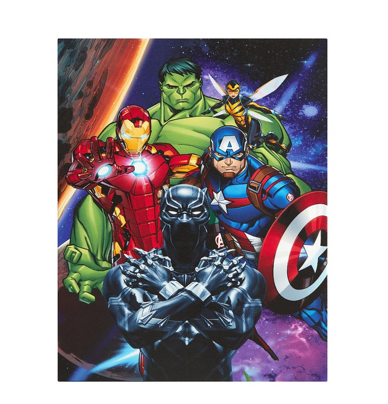 Idea Nuova Marvel Avengers LED Canvas Wall Art, Kids Room Décor, Light Up Superhero Wall Hanging, 11.5"x15.75" - Image 1