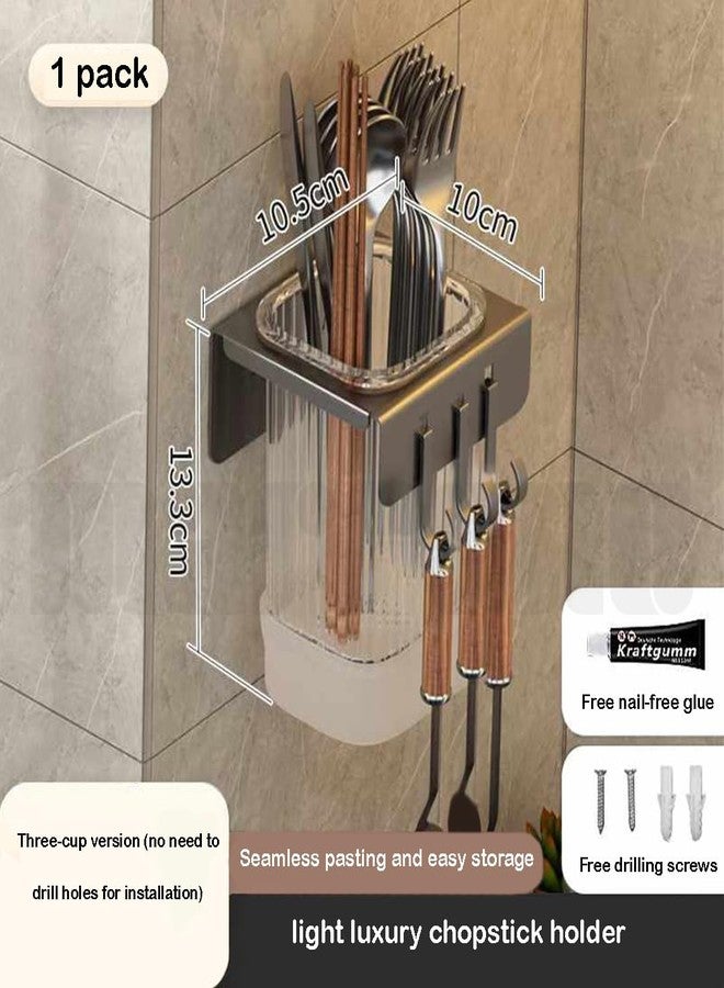 Marrone Wall Mounted Kitchen Organizer Cutlery Holder Multipurpose Chopsticks Drainer Rack Spoon Stand Utensil Shelf for Kitchen with Drip Tray (1 Container) - Image 4