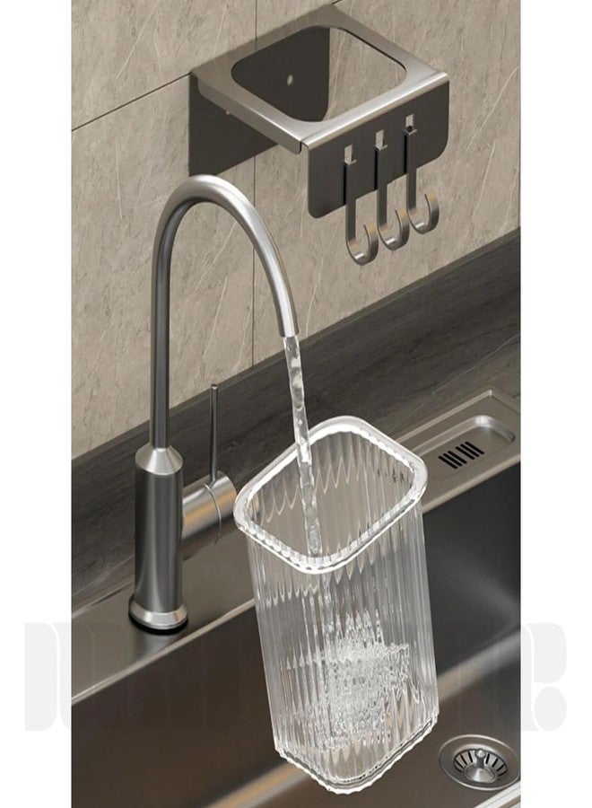 Marrone Wall Mounted Kitchen Organizer Cutlery Holder Multipurpose Chopsticks Drainer Rack Spoon Stand Utensil Shelf for Kitchen with Drip Tray (1 Container) - Image 3