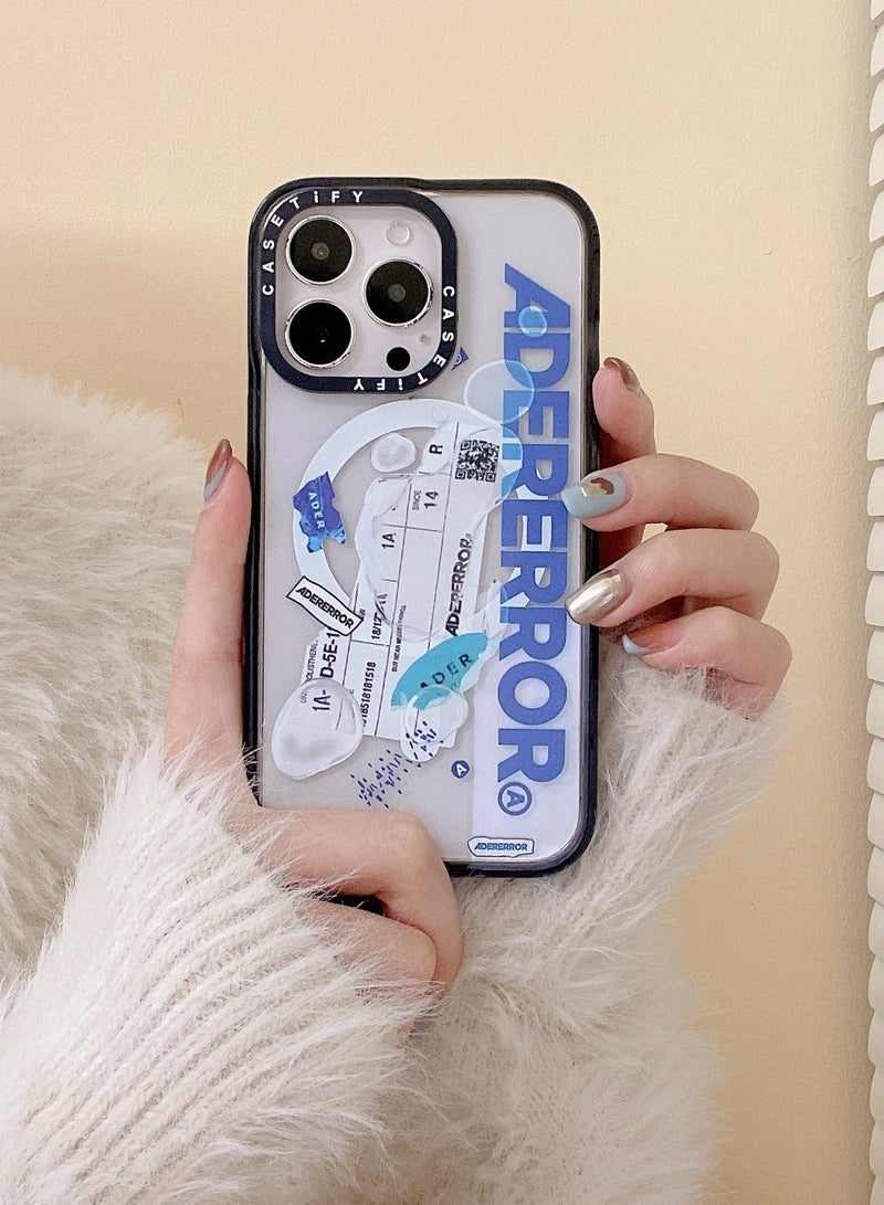 Apple iPhone 15 Pro Max Case,Co-Branding with ADEA ERROR Sticker Magnetic Adsorption Phone Case - Clear Blue