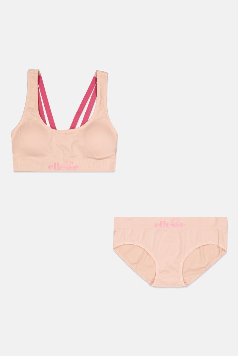 Ellesse Women 2 Pieces Padded Bra And Underwear Set, Light Peach - Image 1