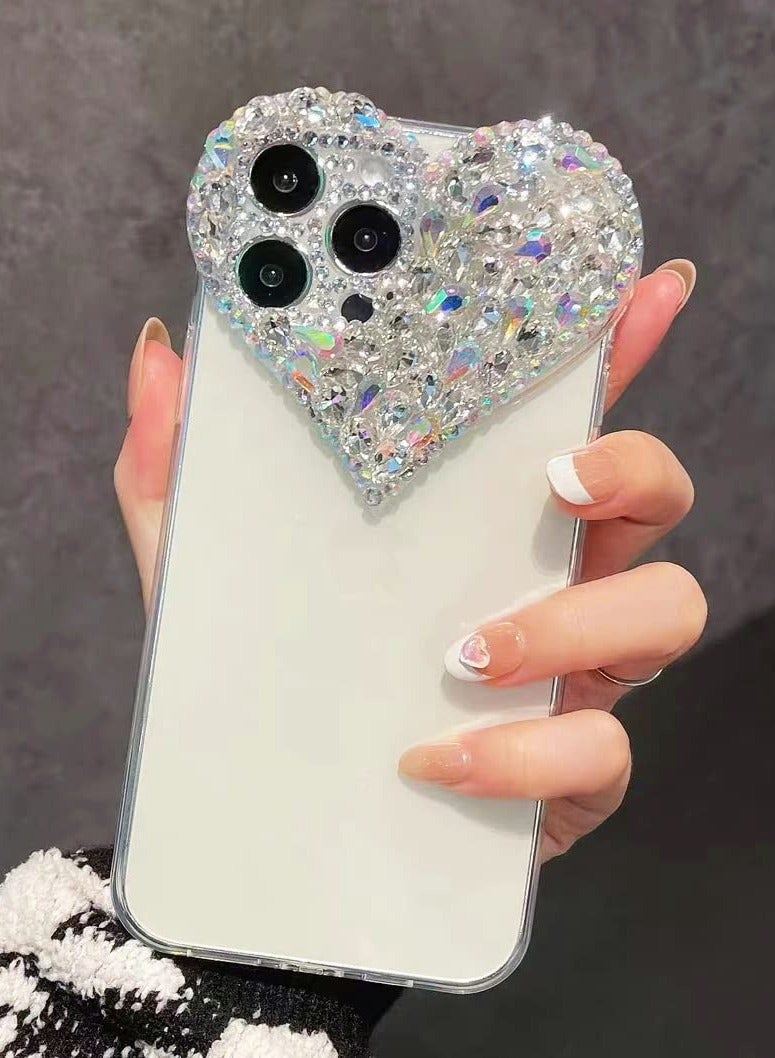 Excefore Luxury Bling Rhinestone 3D Diamond Love Case Cute Glitter Sparkle Soft Silicone TPU Case Cover Compatible with iPhone 13 Pro Max - Image 2