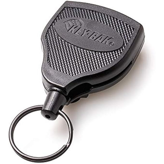 Key-Bak SUPER48 HD 8OZ. LOCKING RETRACTABLE KEYCHAIN, 48" STAINLESS STEEL CABLE, BLACK POLYCARBONATE CASE, STEEL BELT CLIP, OVERSIZED SPLIT RING - Image 1