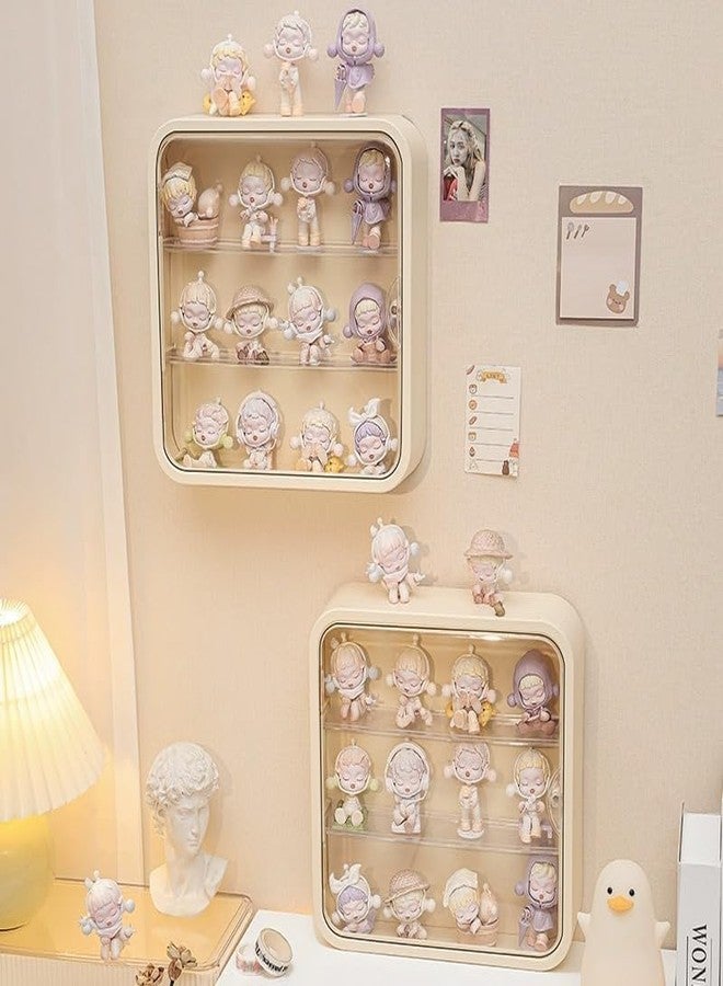 DEAMACE Clear Display Case for Figures, Wall Mounted Clear Display Box, 3 Tiers Adjustable Acrylic Display Box Stand with Magnetic Door for Mini Action Figures Pop Mart Collectibles, Cream - Image 5