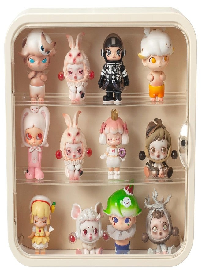 DEAMACE Clear Display Case for Figures, Wall Mounted Clear Display Box, 3 Tiers Adjustable Acrylic Display Box Stand with Magnetic Door for Mini Action Figures Pop Mart Collectibles, Cream - Image 1