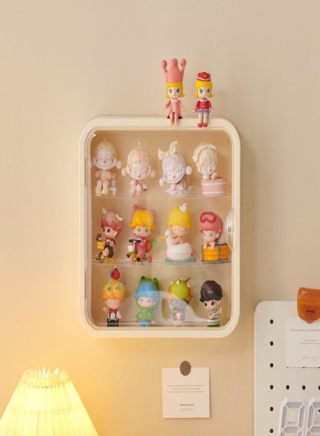 DEAMACE Clear Display Case for Figures, Wall Mounted Clear Display Box, 3 Tiers Adjustable Acrylic Display Box Stand with Magnetic Door for Mini Action Figures Pop Mart Collectibles, Cream - Image 4