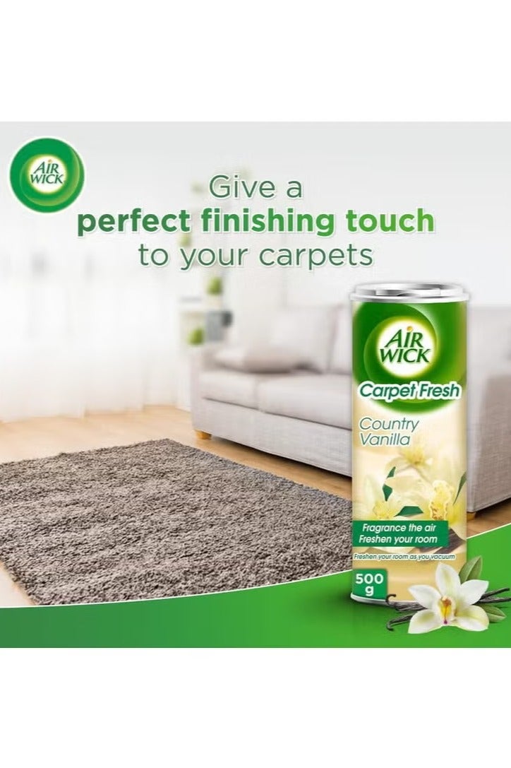 أير ويك معطر السجاد و مزيل الروائح الكريهة، يعطي رائحة طيبة، ينعش أثناء التنظيف بالمكنسة الكهربائية، مسحوق مزيل لرائحة السجاد سهل الاستخدام، برائحة الفانيليا الريفية، 500 جرام - Image 2
