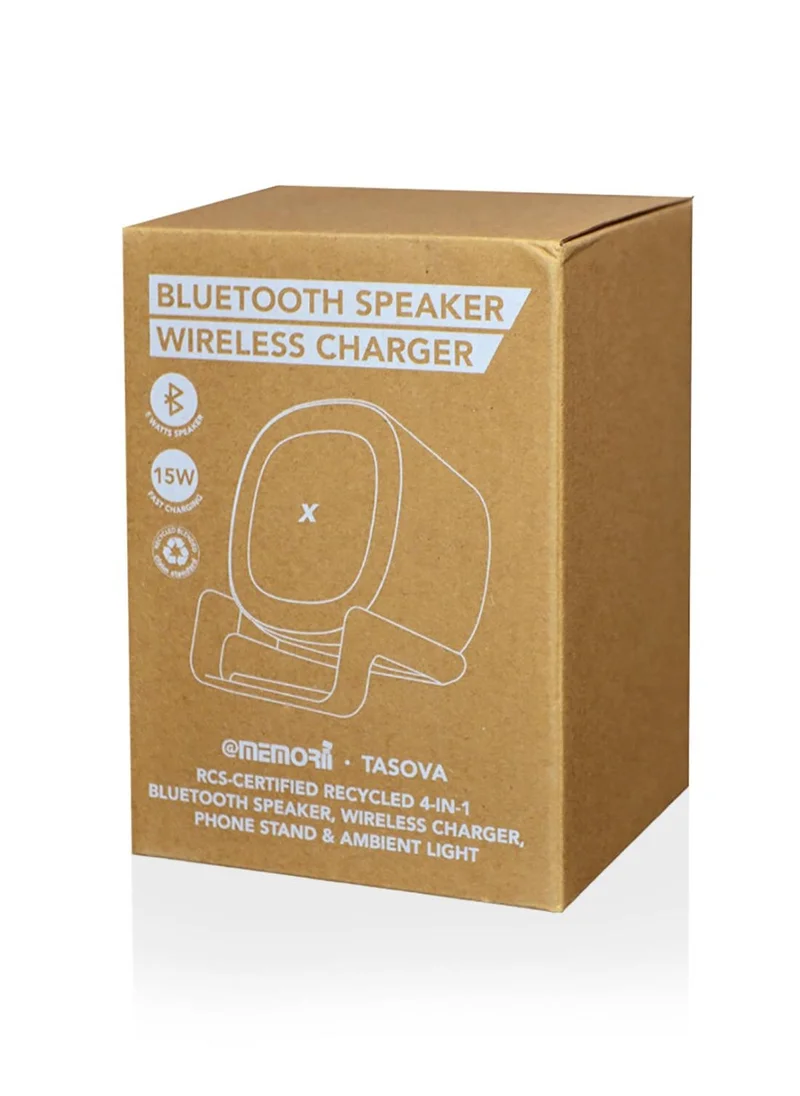 Memorii TASOVA - @memorii Recycled 15W Wireless Charger Bluetooth Speaker - White/Tan