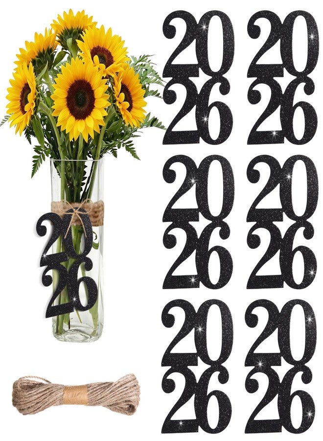 MixTeach 24 Pieces Glitter 2026 Cutouts Tags Decorations Double Side 2026 Graduation Cutouts, Centerpiece 2026 New Year Decorations for Graduation Party Supplies Favor(Black, 2026) - Image 1