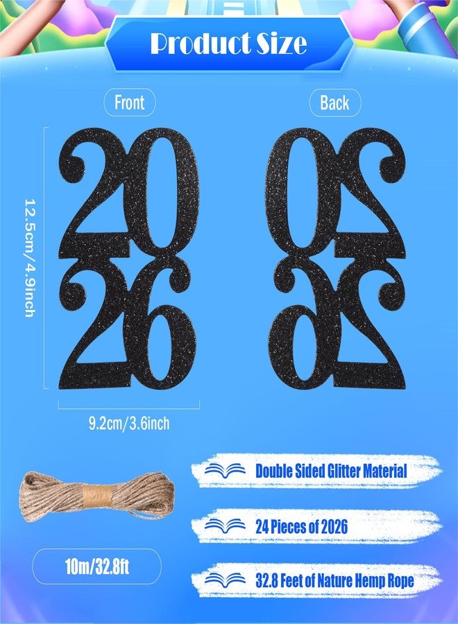 MixTeach 24 Pieces Glitter 2026 Cutouts Tags Decorations Double Side 2026 Graduation Cutouts, Centerpiece 2026 New Year Decorations for Graduation Party Supplies Favor(Black, 2026) - Image 2