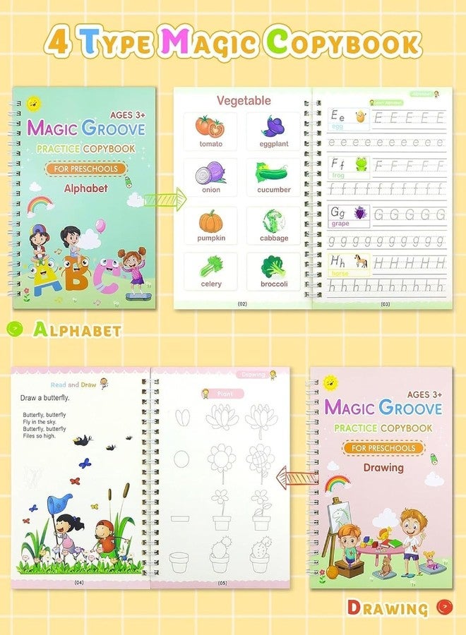 BELLOX ENTERPRISE Bellox Reusable Magic Practice Copybook with 4 Books, 10 Refills Kit for Kids, Writing Practice and Pen Control Workbook Set for Montessori, Home, Preschool (4 Books with Pens, 1) - Image 3