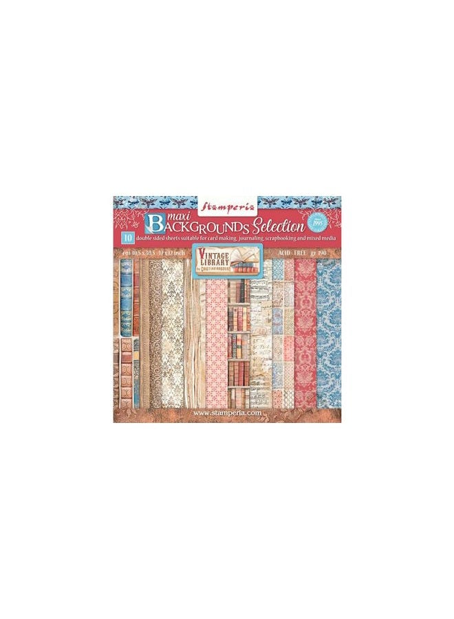 STAMPERIA International Scrapbooking Pad-Maxi Background Selection-Vintage Library, Multicoloured, 30.5 x cm