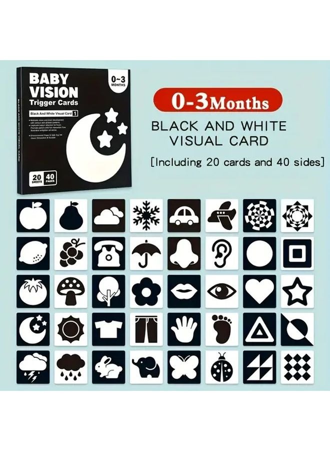 أسود أبيض أحمر بطاقات تحفيز بصرية للأطفال 40 صفحة تطور الدماغ 0-3 أشهر - Image 1