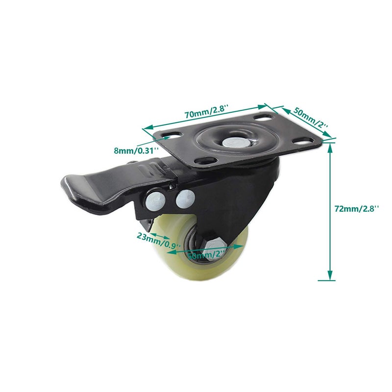 Heavy Duty 2 Inch Swivel Caster Wheels With Brake Locking Plate Casters White Pack Of 4 - Image 4