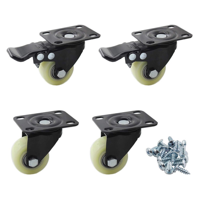Heavy Duty 2 Inch Swivel Caster Wheels With Brake Locking Plate Casters White Pack Of 4 - Image 1