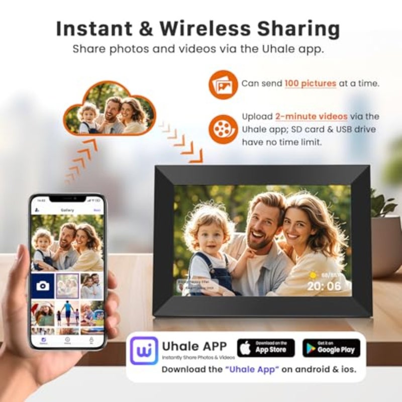 إطار صورة رقمي واي فاي 10.1 بوصة، شاشة لمس IPS عالية الدقة 1280x800، إطار صور ذكي إلكتروني مع تخزين 32 جيجابايت، تدوير تلقائي، مشاركة الصور/مقاطع الفيديو على الفور عبر تطبيق Uhale من أي مكان - Image 2