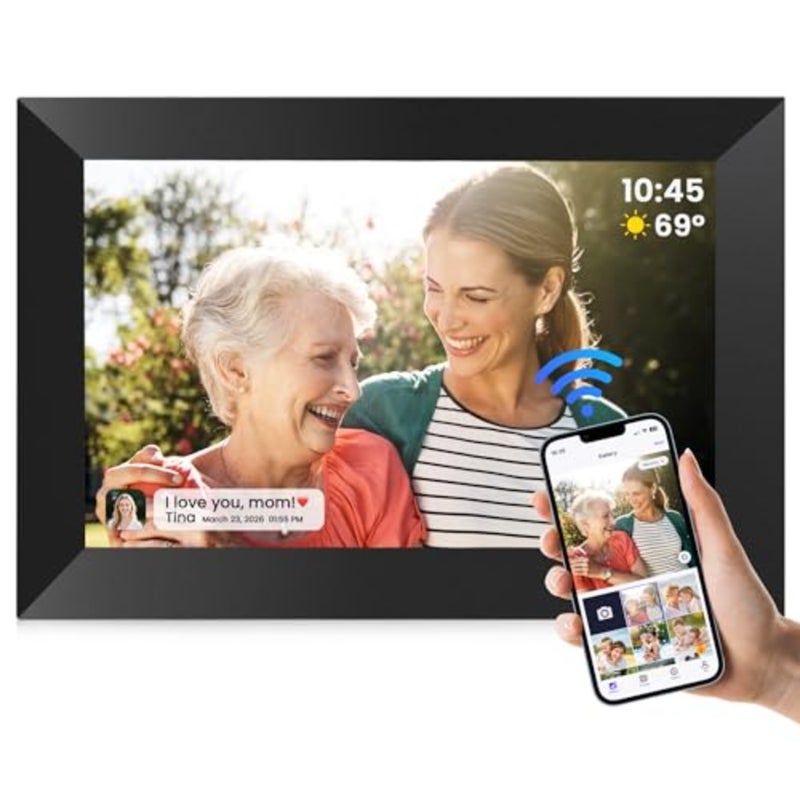 إطار صورة رقمي واي فاي 10.1 بوصة، شاشة لمس IPS عالية الدقة 1280x800، إطار صور ذكي إلكتروني مع تخزين 32 جيجابايت، تدوير تلقائي، مشاركة الصور/مقاطع الفيديو على الفور عبر تطبيق Uhale من أي مكان - Image 1