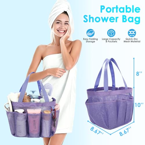 Fammart Mesh Shower Caddy Portable for College Dorm Room Essentials Odorless Polyester Large Shower Tote Bag with Dual Handles 8Pocket QuickDry Toiletry Organizer for Travel Beach Camping Gym - Image 3