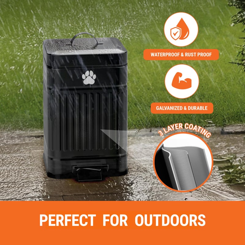 Pupzle Small Dog Poop Trash Can Outside, 1.3 Gal Metal Dog Waste Trash Can, Small Poop Bucket Outdoor with Lid, Poo Container Bin Waterproof Backyard Odor Control, 30 Bags (Black) - Image 3