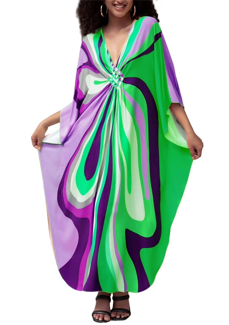 IMAGEKOPE Kaftan Dresses for Women Plus Size V-Neck Moo Moos Batwing Kaftan Beach Dress Bathing Suit Cover-Up Loungewear - Image 1