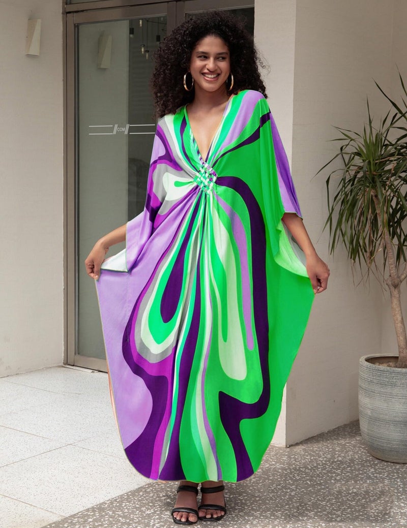 IMAGEKOPE Kaftan Dresses for Women Plus Size V-Neck Moo Moos Batwing Kaftan Beach Dress Bathing Suit Cover-Up Loungewear - Image 2